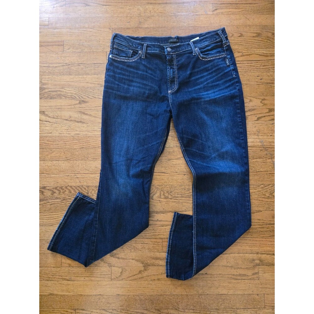 Silver Jeans Womens Calley Slim Boot 33x31 Distressed Dark Wash Stretch